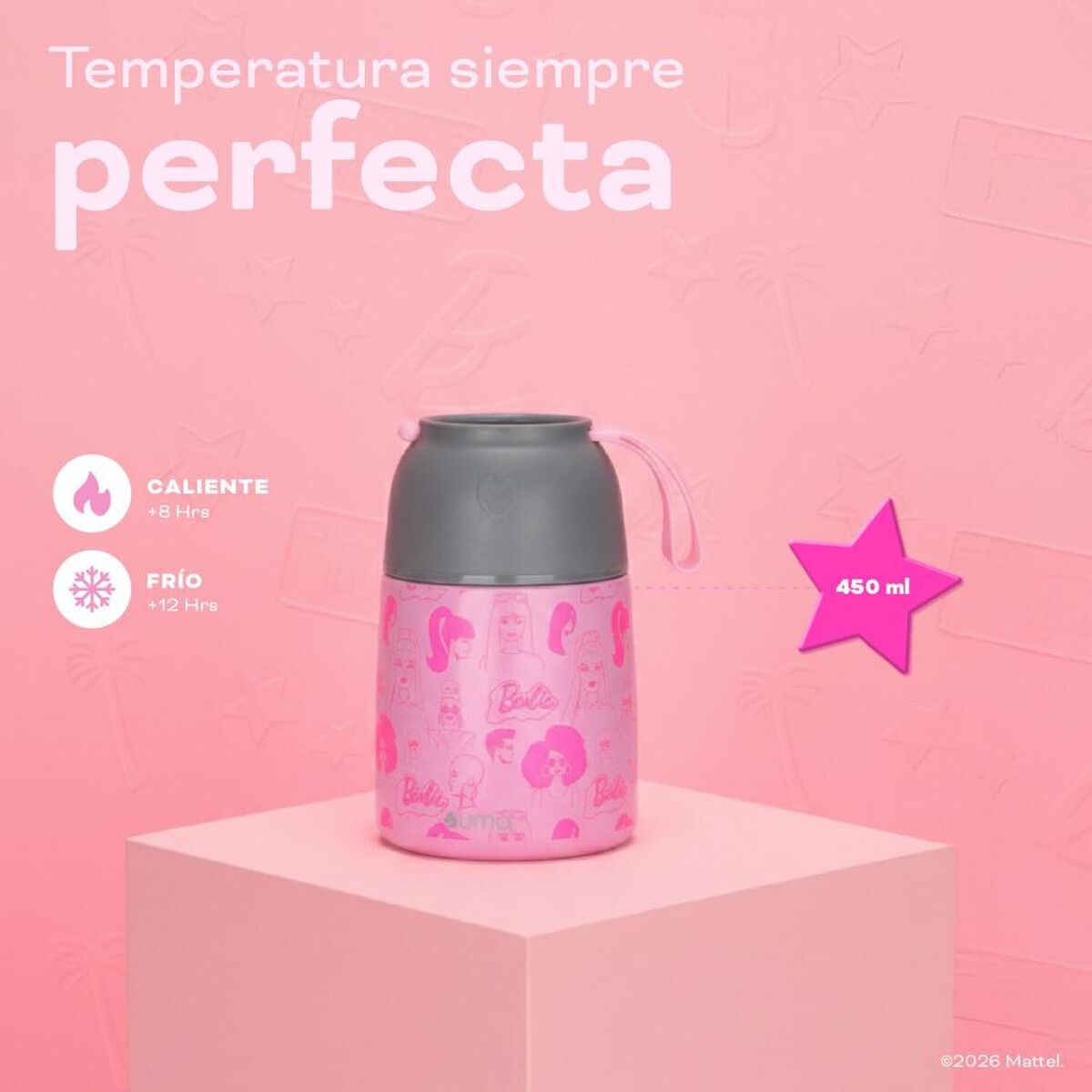 Termo Comida UMA Barbie & Friends + Cuchara 450ml Acero Inox Rosa