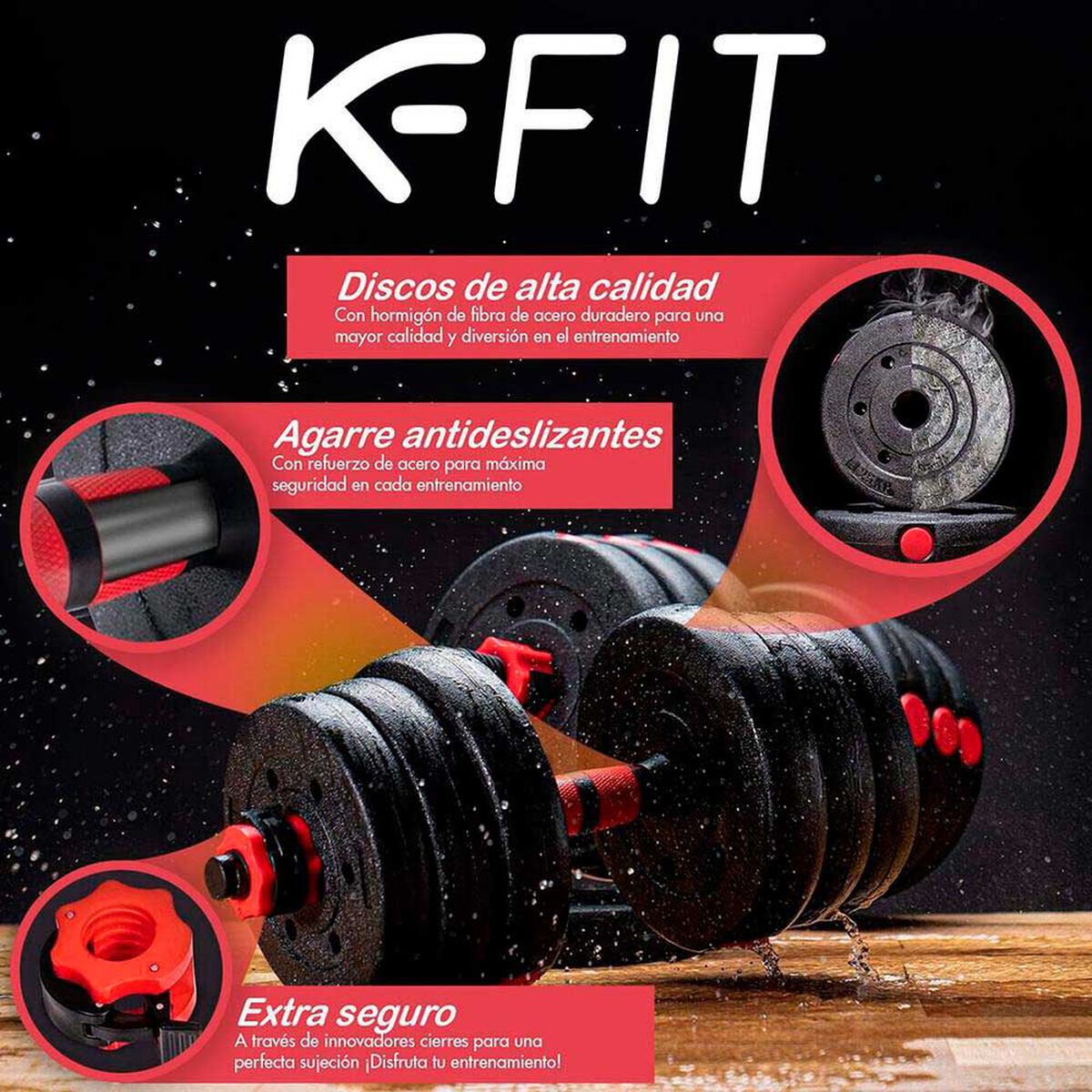 Set de Mancuernas K-FIT con Barra Ajustable 30Kg