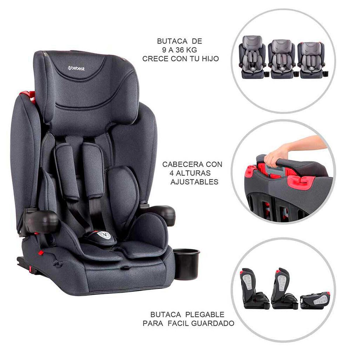 Silla de Auto Butaca Infantil SmartFix Isofix Plegable Negro Bebesit