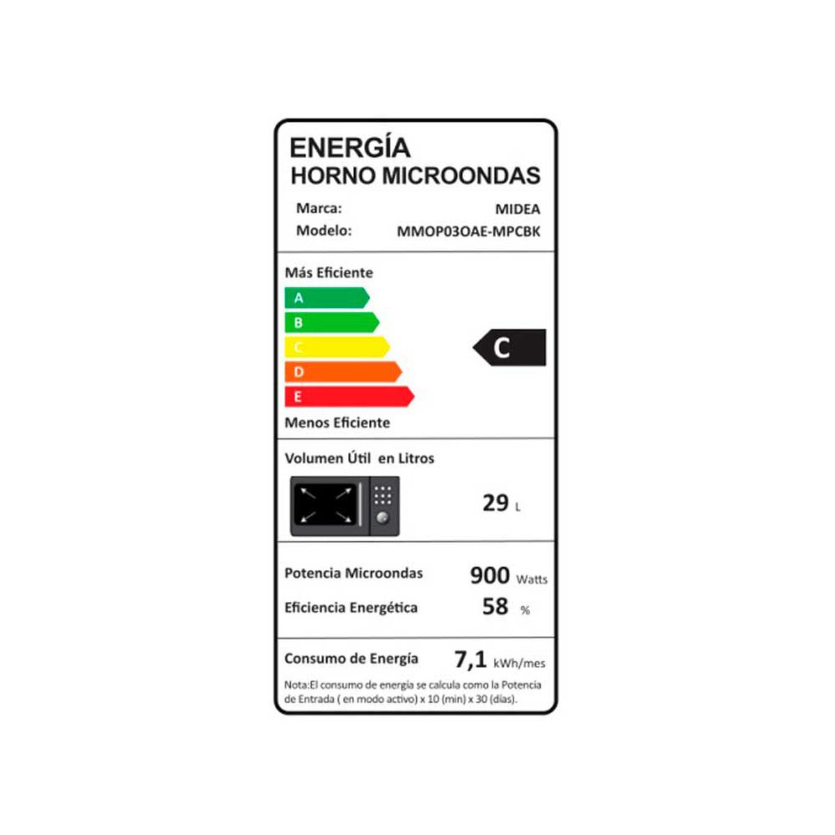 Microondas Midea MMOP03OAE-MPCBK 29 lts.