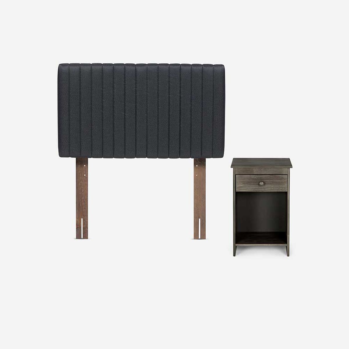 Cama Europea Rosen 1,5 Plazas New Style 6 + Respaldo + Velador Grafito