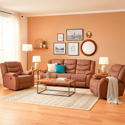 Juego de Living Daniels Sof&aacute; 3 Cuerpos Reclinable + 2 Berger Norman Caf&eacute;