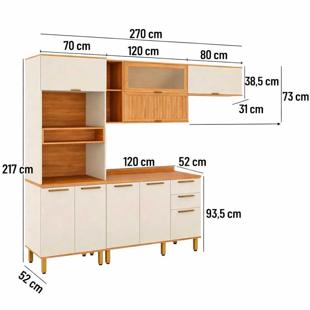 Mueble de Cocina Roca Casta&ntilde;a 4 M&oacute;dulos Canela-Arena