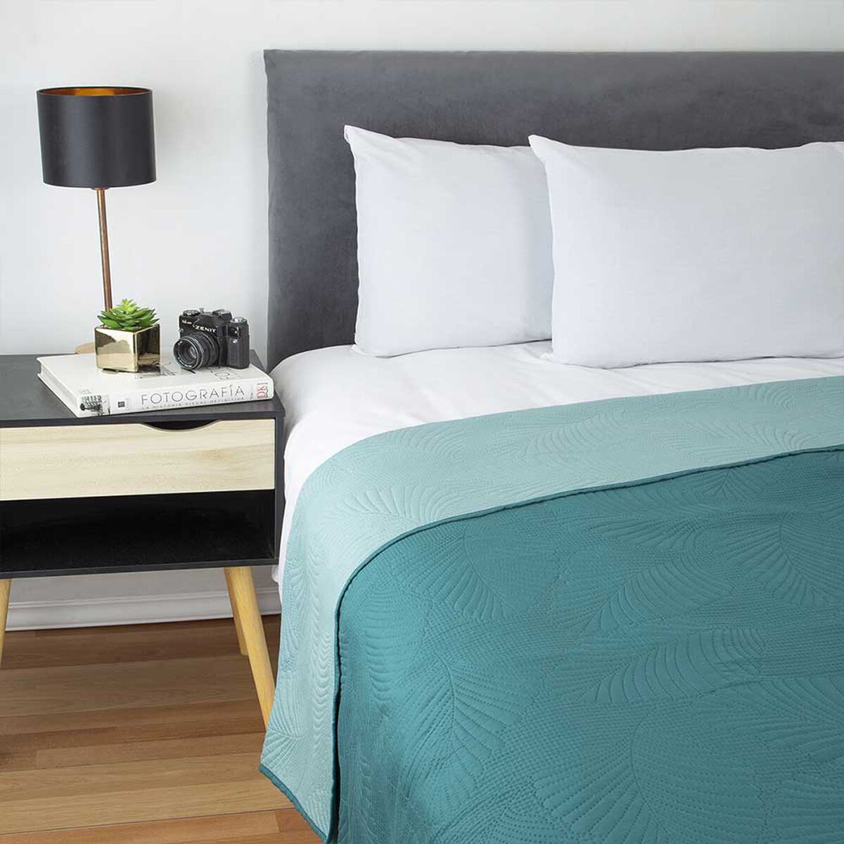 Cubrecama Bicolor Casanova 2 Plazas Verde Turquesa