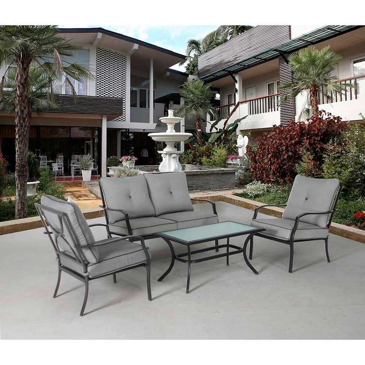 Juego de Living para Terraza Casanova Dover Sof&aacute; 2 Cuerpos + Dos Sillones 1 Cuerpo + Mesa de Centro Gris