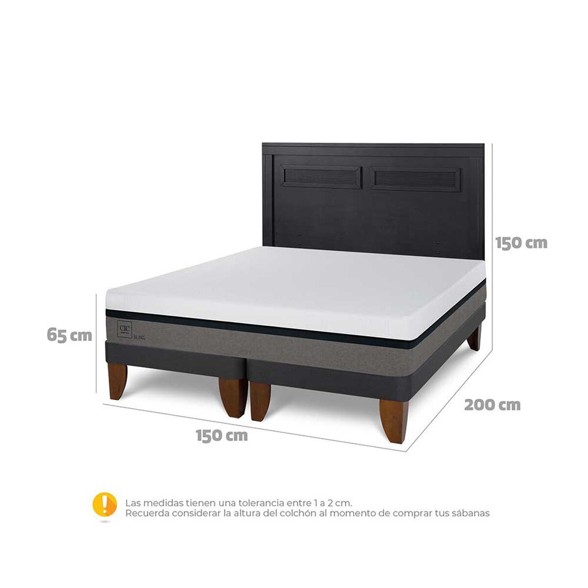 Cama Europea CIC Base Dividida 2 Plazas Balance + Respaldo Milan Negro