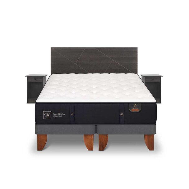 Cama Europea CIC Base Dividida 2 Plazas Premium + Respaldo + 2 Veladores Villarrica