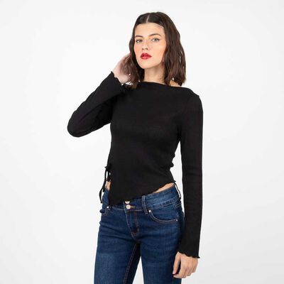 Polera Asimétrica Manga Larga Mujer Fiorucci Negro