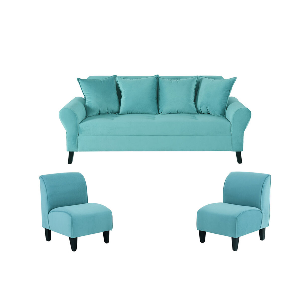 Juego de Living Bodevir Lua 3 Cuerpos + 2 Poltronas Felpa Turquesa