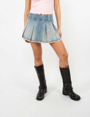 Imagen 1 del producto Falda Mini Denim Mujer Icono Celeste, Indigo, Negro