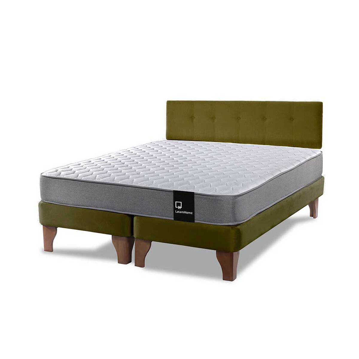 Cama Europea Latam Home Base Dividida 2 Plazas Zen Best Verde + Respaldo