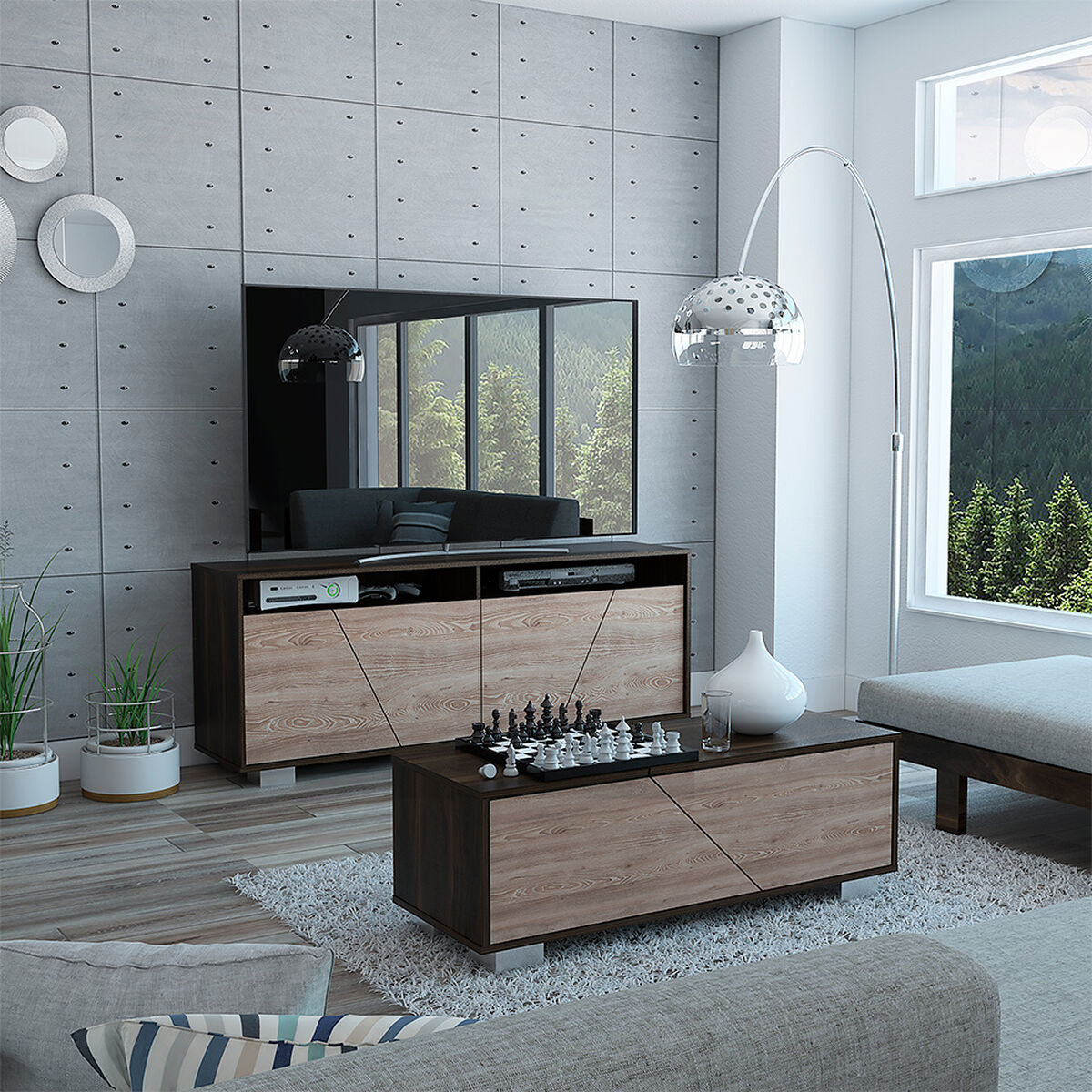 Rack TV Hasta 70" + Mesa de Centro TuHome Fraktal