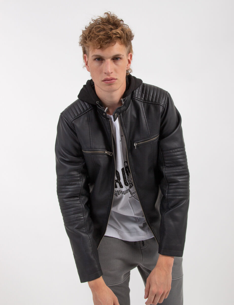 Ropa Chaqueta Cuero Hombre Con Capucha Cazadora Piel Cazadoras De