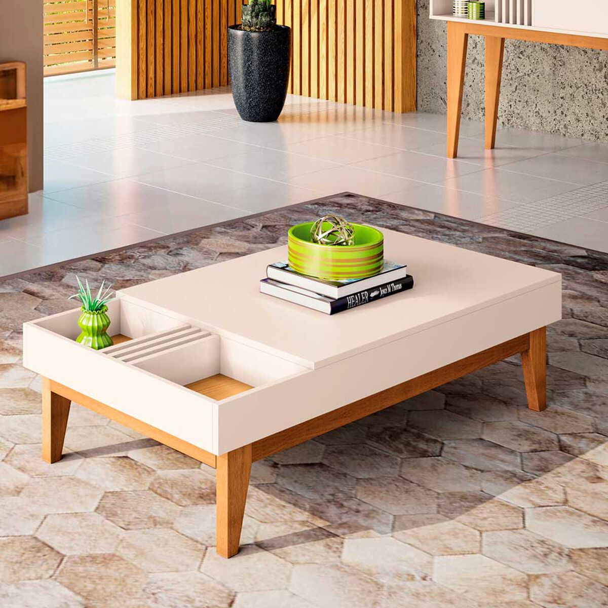 Mesa De Centro Onessta Vitta Blanco y Café