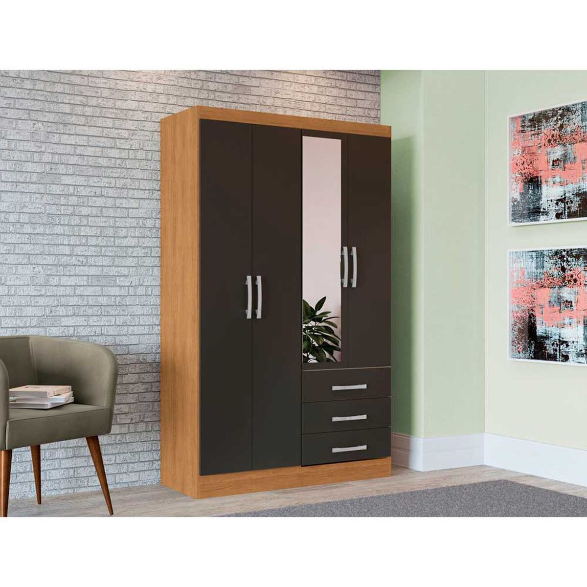 Closet Yardas Amelia 4 Puertas 3 Cajones con Espejo Freij&oacute; Negro