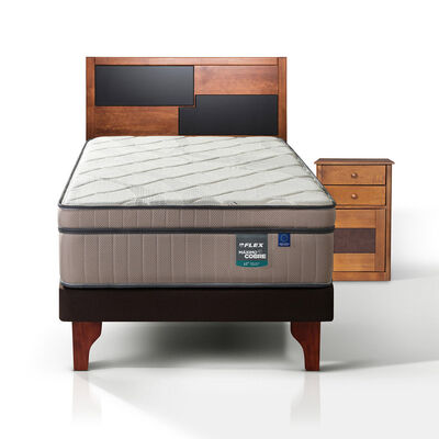 Cama Europea Flex 1,5 Plazas  M&aacute;ximo Cobre  + Respaldo + Velador Colonia