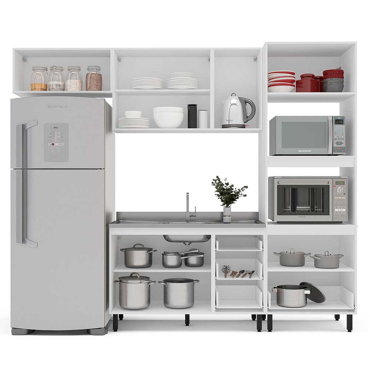 Kit Cocina Modular delta Vekkahome 8 Puertas 4 Cajones Blanca