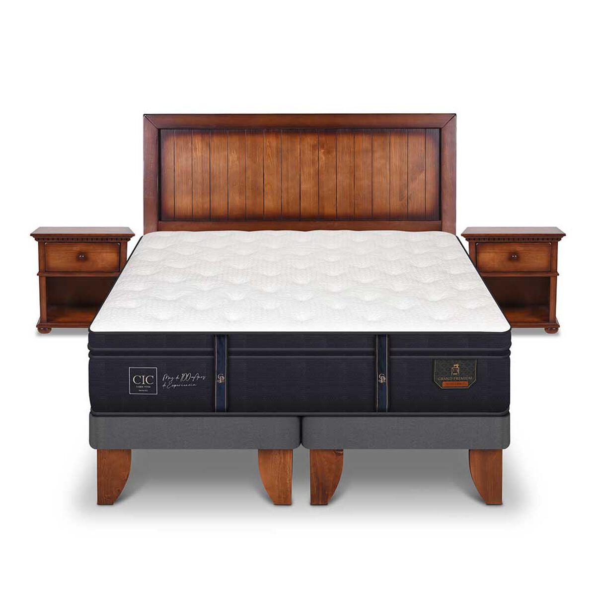 Cama Europea CIC Base Dividida 2 Plazas Grand Premium + Respaldo + Veladores