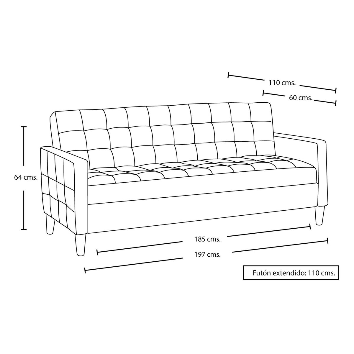 Futón Latam Home Genova Cuero 3 Cuerpos Negro