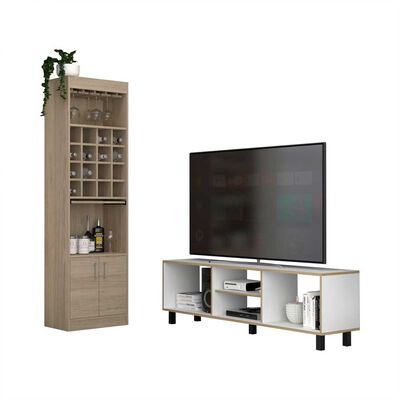Combo Rack TV65  + Mesa de Arrimo TuHome Nomik Blanco Rovere