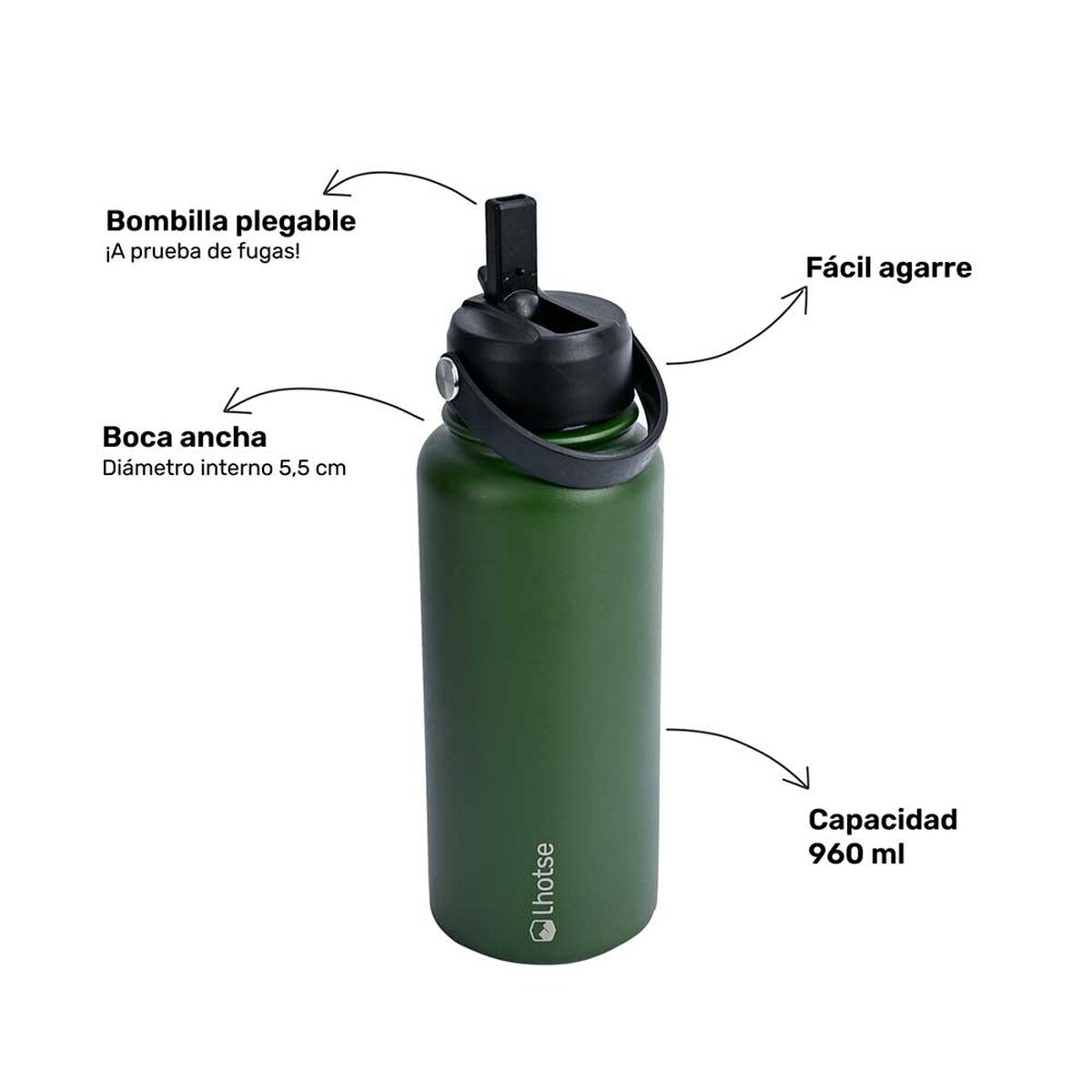 Botella Térmica Insulada Hydro 960ml Verde Lhotse
