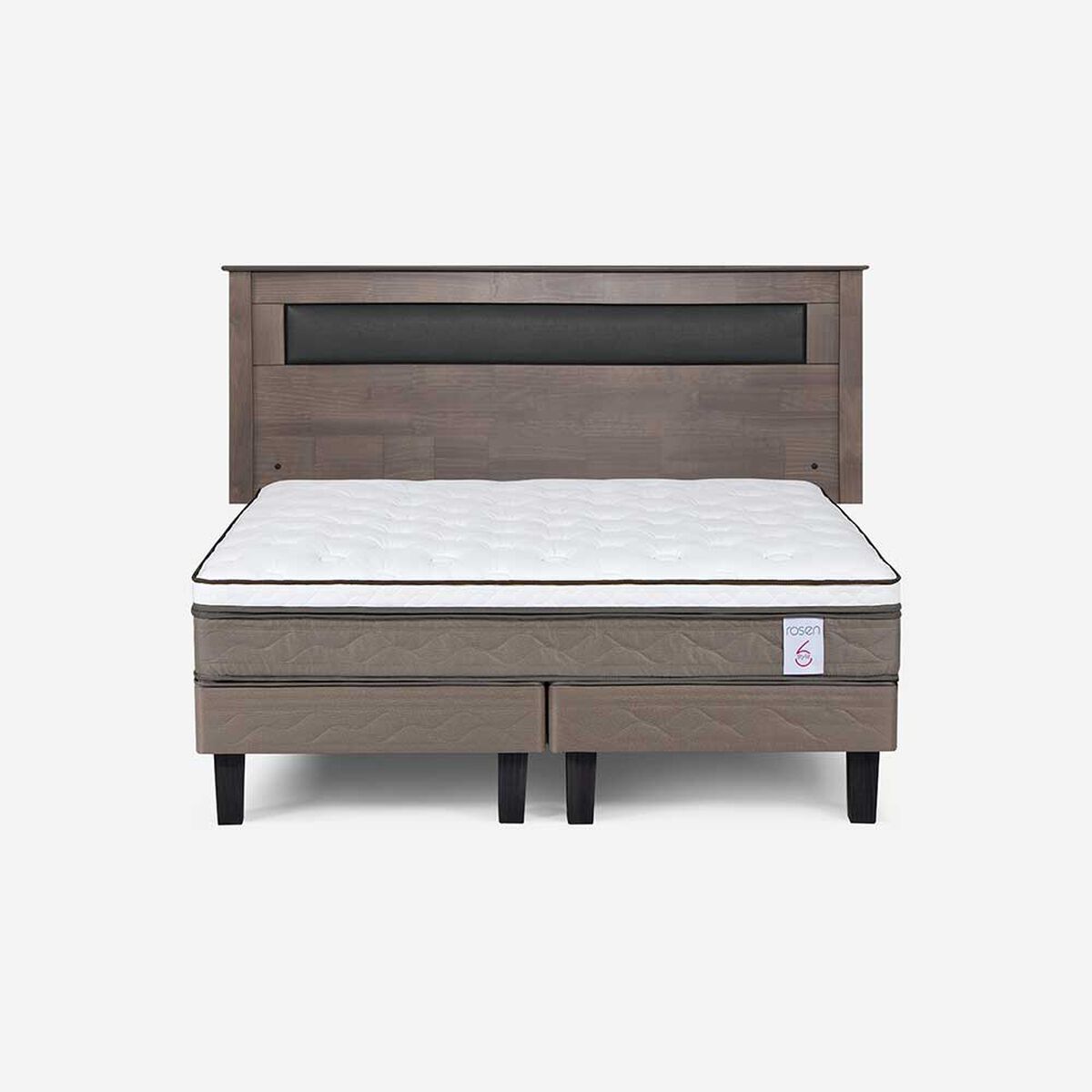 Cama Europea Rosen Base Dividida 2 Plazas New style 6 + Respaldo Ferrera Gris