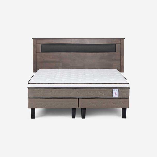 Cama Europea Rosen Base Dividida 2 Plazas New style 6 + Respaldo Ferrera Gris