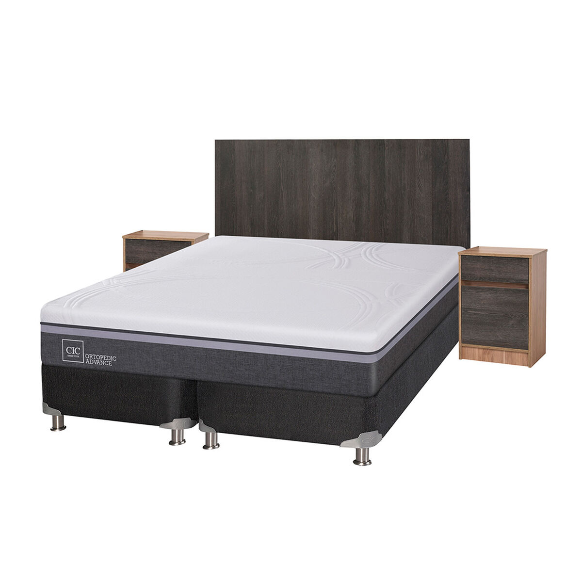Box Spring CIC Base Dividida King Ortopedic Advance + Respaldo + 2 Veladores