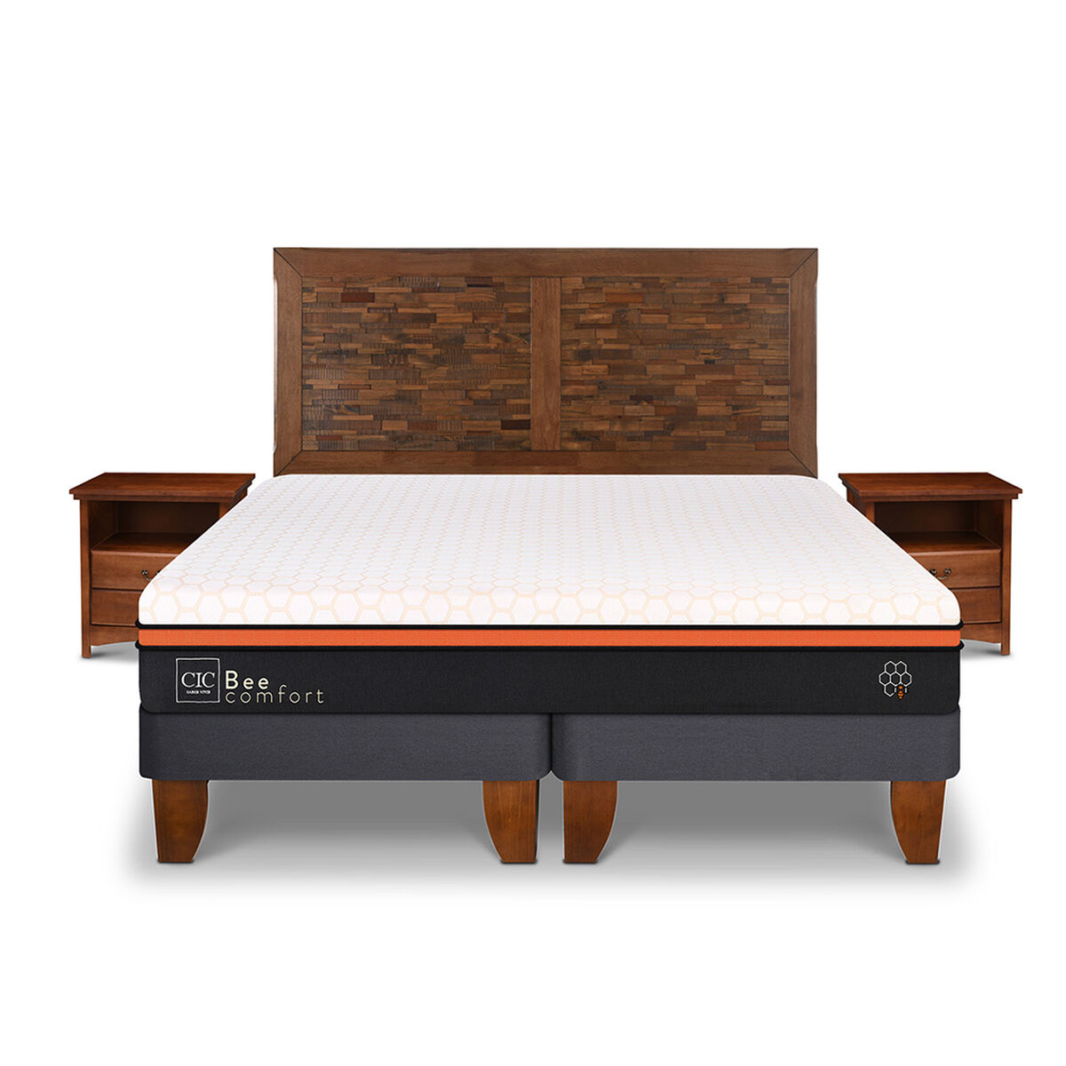 Cama Europea CIC Base Dividida King Bee Comfort + Respaldo + 2 Veladores
