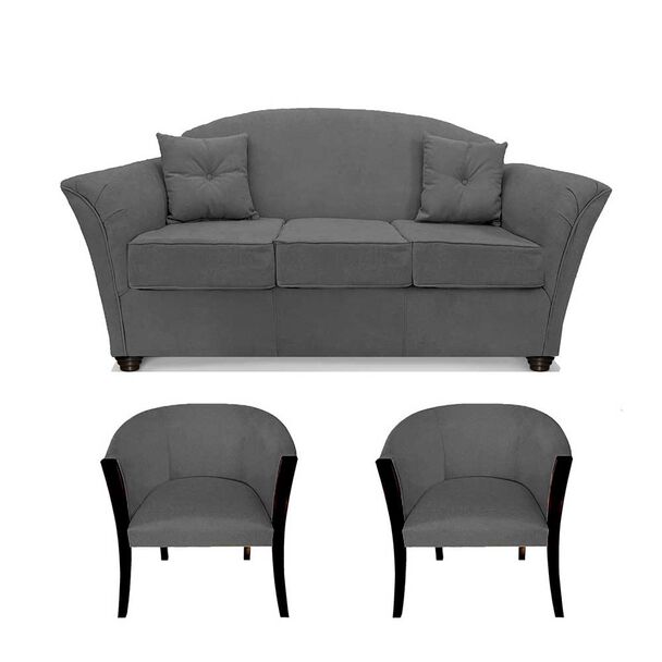 Juego de Living Elegant Detail Oregon  Sofá 3 Cuerpos + Dos Sillones 1 Cuerpo Gris