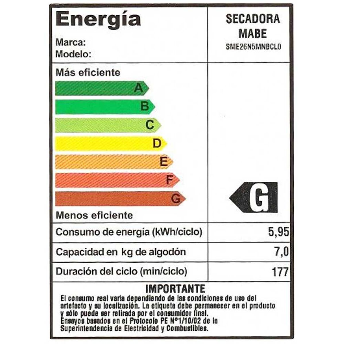 Secadora de Ropa Mabe SME26N5MNBCL0 20 kg.