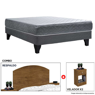 Combo Celta Cama Europea 2 Plazas Cádiz 190 x 150 cm + Respaldo + 2 Veladores Casanova 2 Plazas Jequitiba