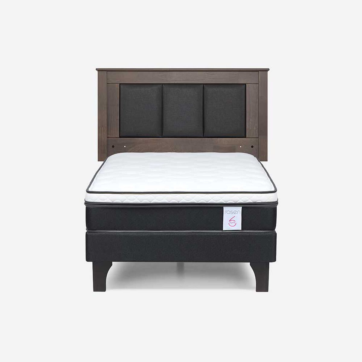 Combo Cama Europea Rosen 1 Plaza New Style 6 BN + Respaldo Rachel