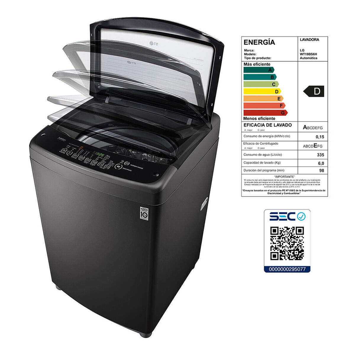 Lavadora Automática LG WT19BSB 19 kg.