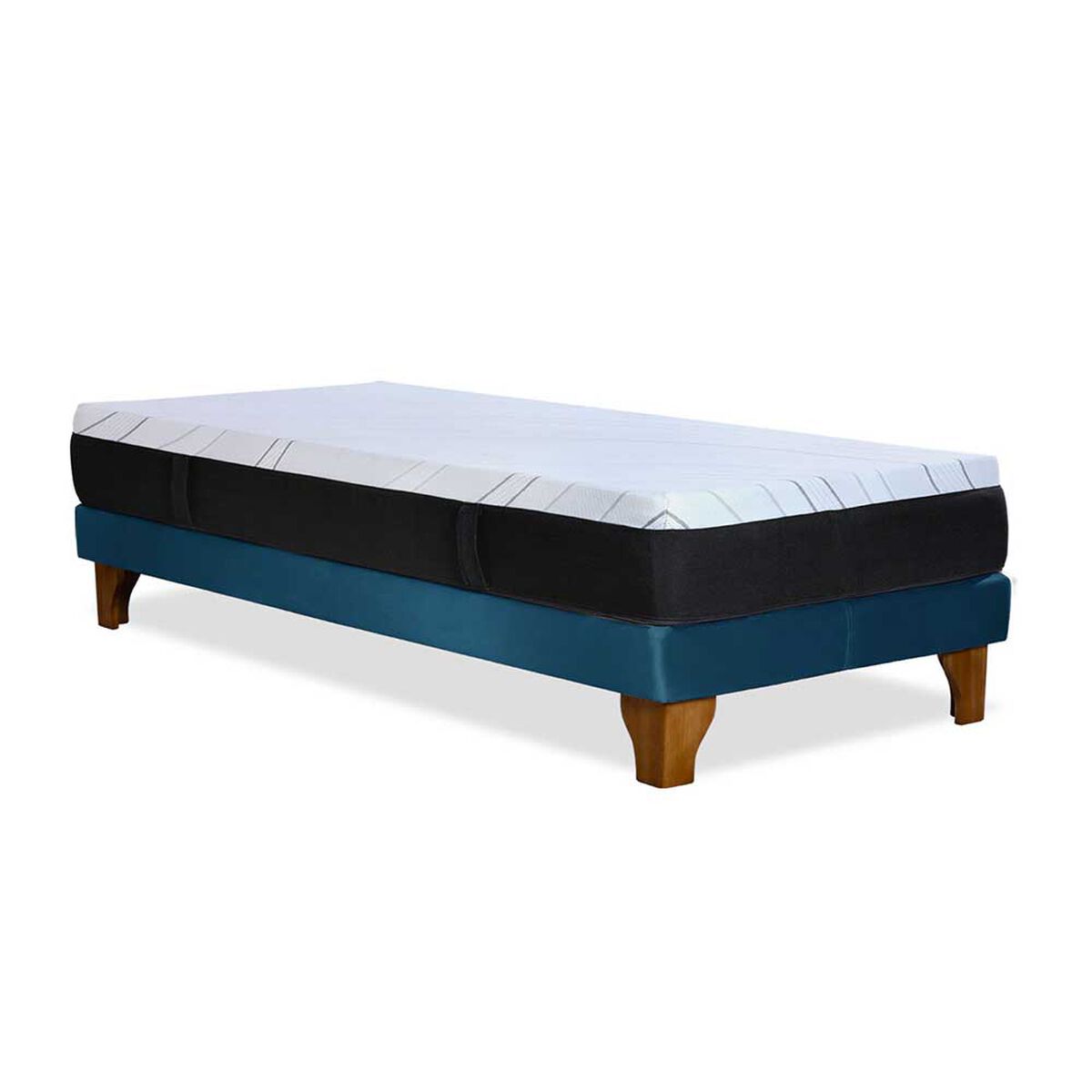 Cama Europea Latam Home 1,5 Plazas Zen Top Foam Visco Velvet Azul Petr&oacute;leo