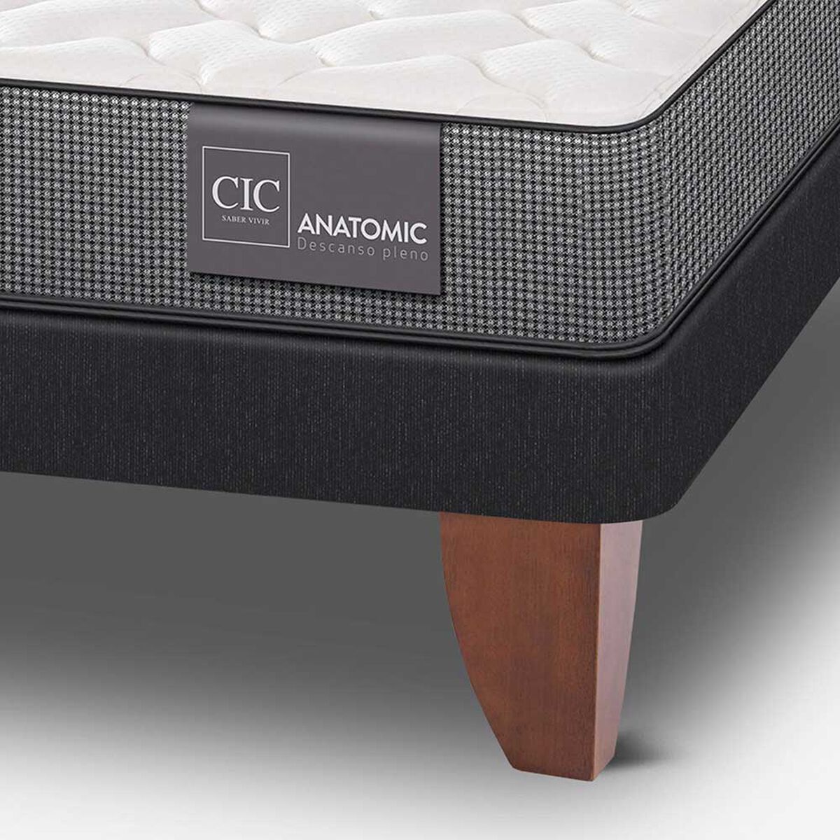 Cama Europea CIC Base Dividida King Anatomic + Respaldo + 2 Veladores Legno