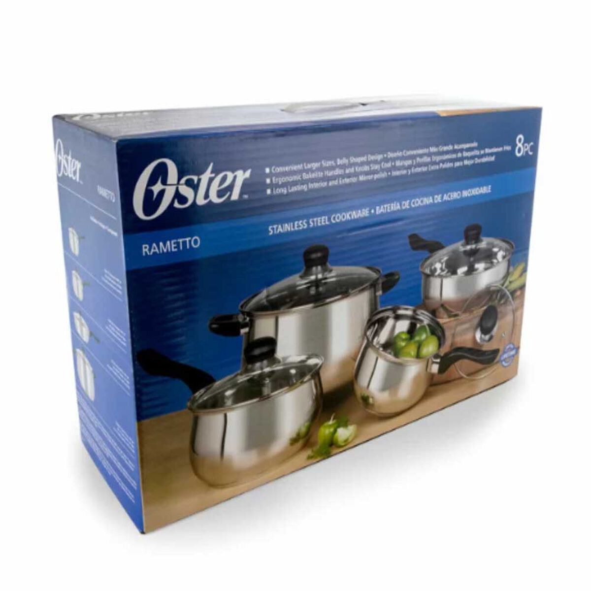 Batería de Cocina Acero Inoxidable Oster Rametto 8 Piezas