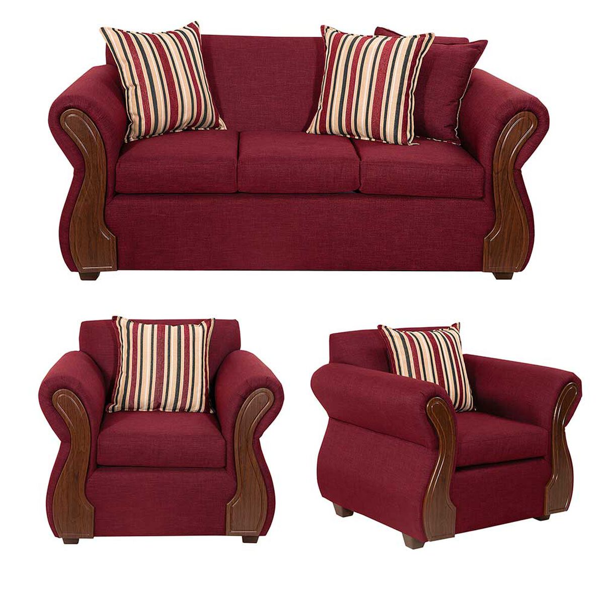 Juego de Living Deco Outlet Tarento Sofá 3 Cuerpos + Dos Sillones 1 Cuerpo Burdeo