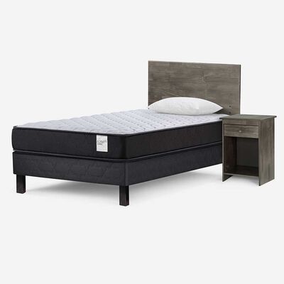 Imagen 2 del producto Cama Europea Rosen 1 Plaza Wave + Respaldo + Velador Tabor Grafito + Almohada Light Americana