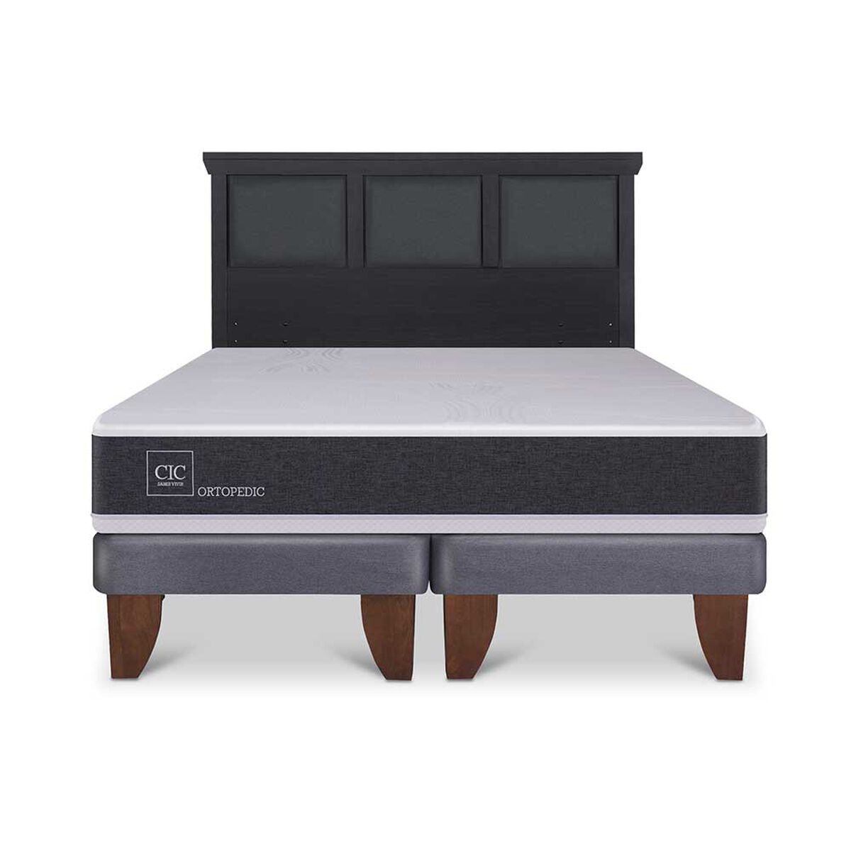 Cama Europea CIC Base Dividida 2 Plazas Ortopedic + Respaldo Torino Negro