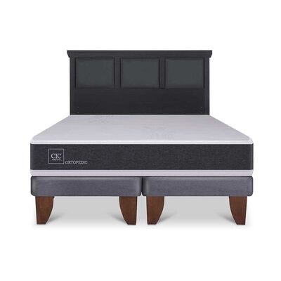 Cama Europea CIC Base Dividida 2 Plazas Ortopedic + Respaldo Torino Negro