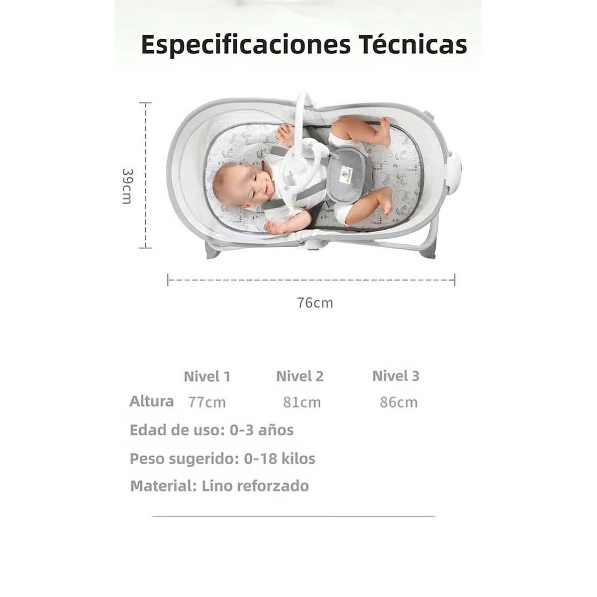 Cuna Moisés y Columpio con Vibración 2 en 1 Lubabycas Gris
