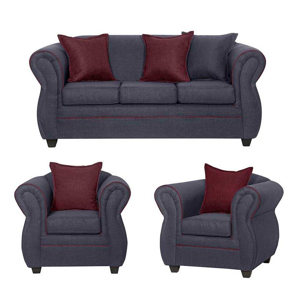 Juego de Living Black Factory Emili Sof&aacute; 3 Cuerpos + Dos Sillones 1 Cuerpo Marengo