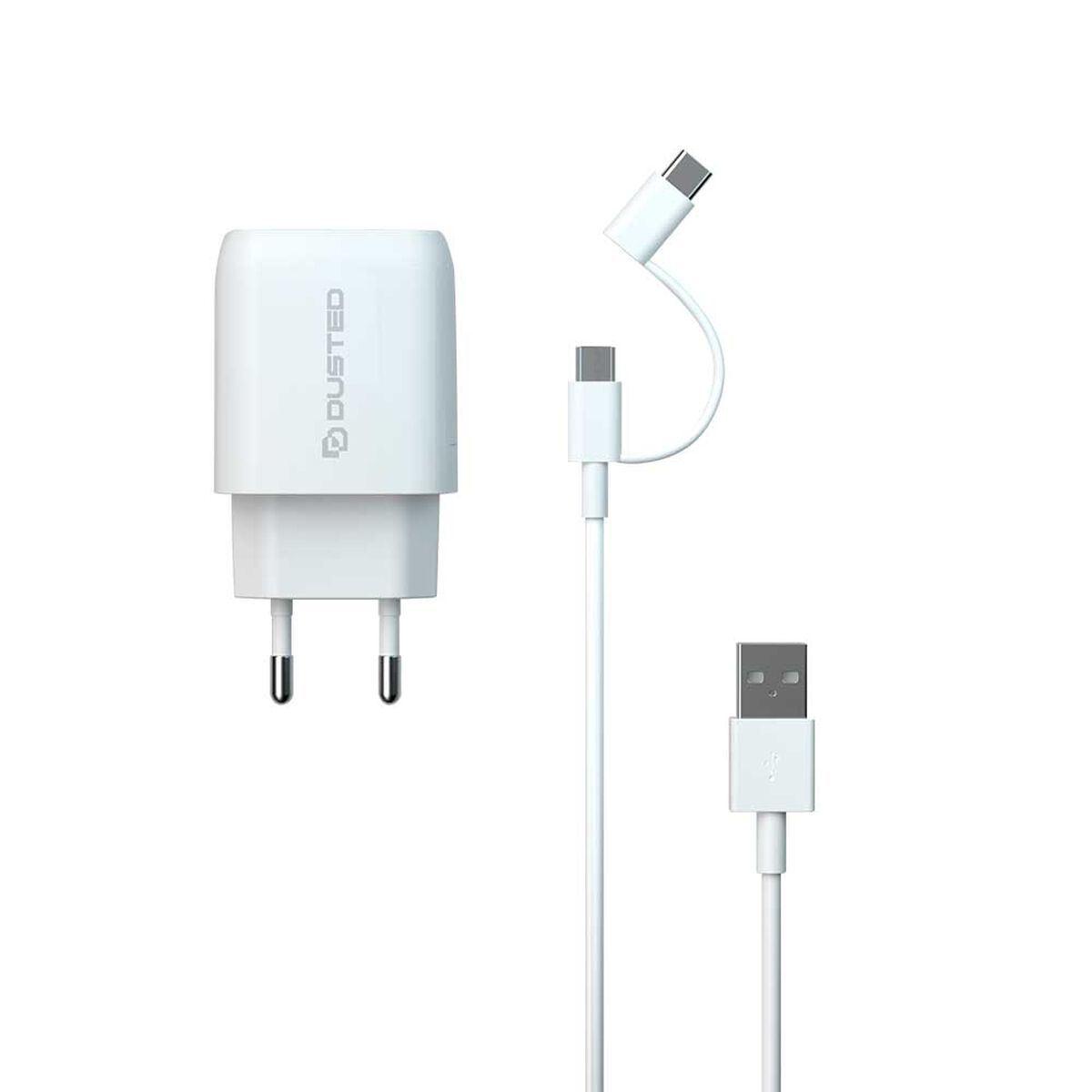 Cargador USB 2 en 1 Dusted Tipo-C y Tipo-A 20W Blanco