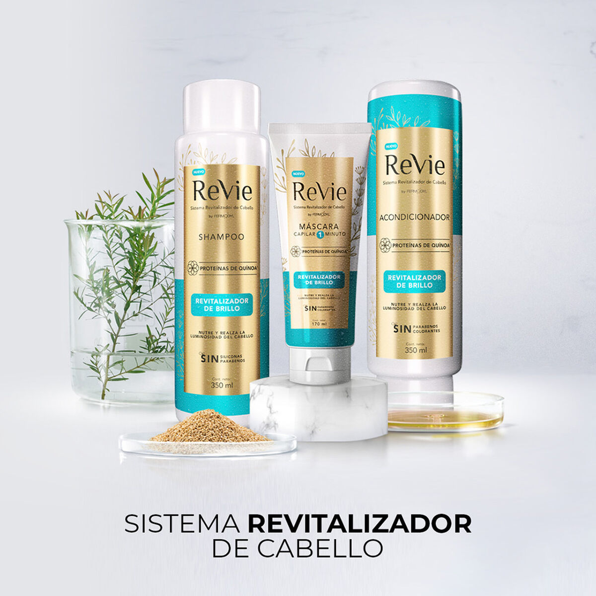 Revie 04 Shampoo Revitalizador Brillo + 02 Acondicionadores