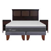 Cama Europea CIC Base Dividida King Ortopedic Advance + Respaldo + 2 Veladores New Torino Chocolate
