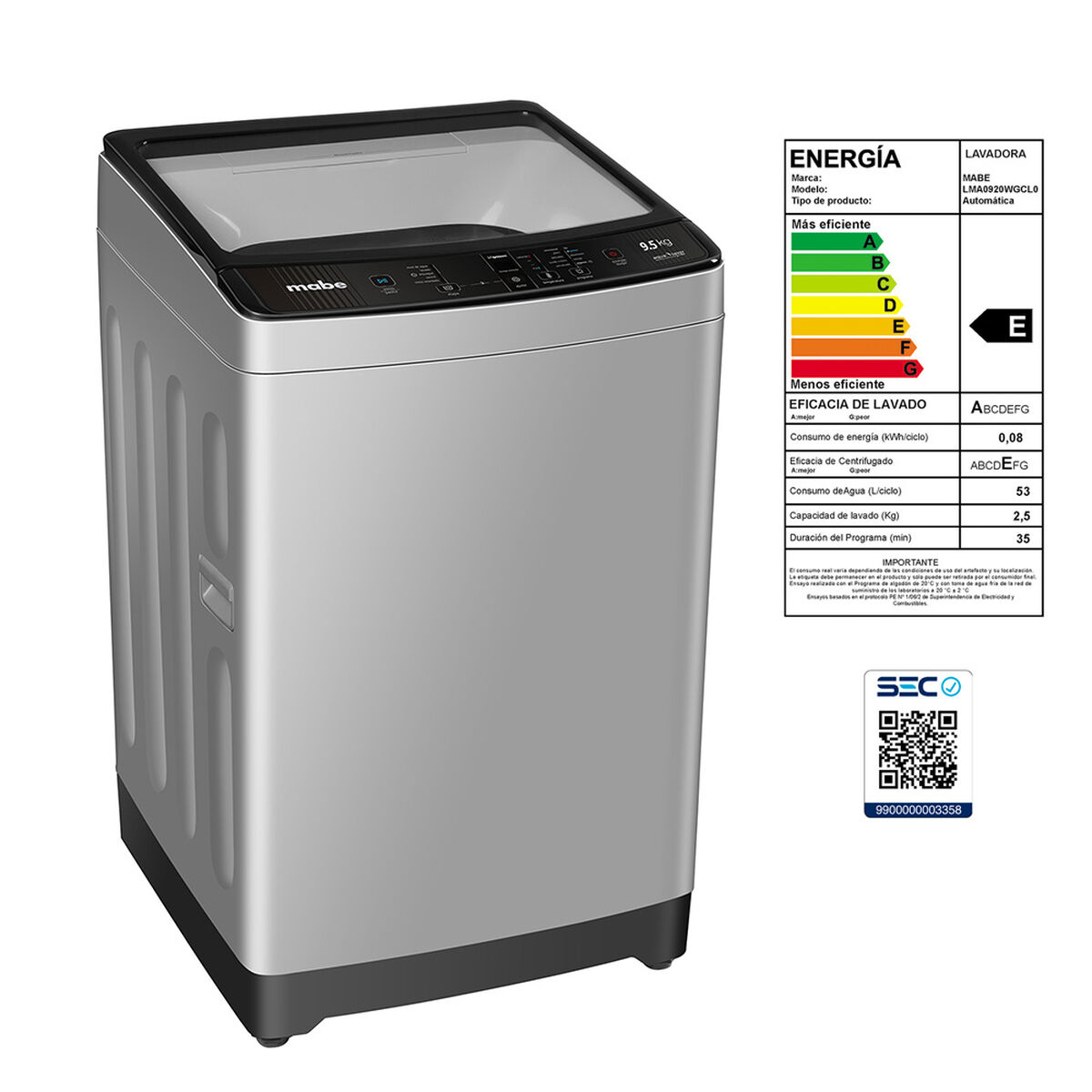 Lavadora Automática Mabe LMA0920WGCL 9,5 kg