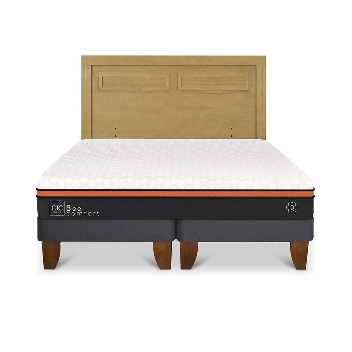 Cama Europea CIC Base Dividida 2 Plazas Beecomfort + Respaldo Milan Mostaza