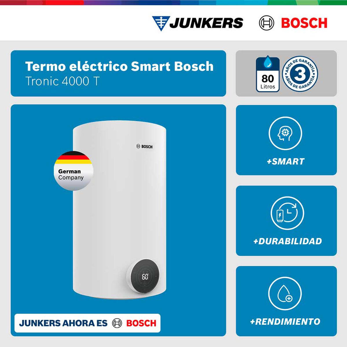 Termo El&eacute;ctrico Bosch Tr4000T 80 lts. Blanco