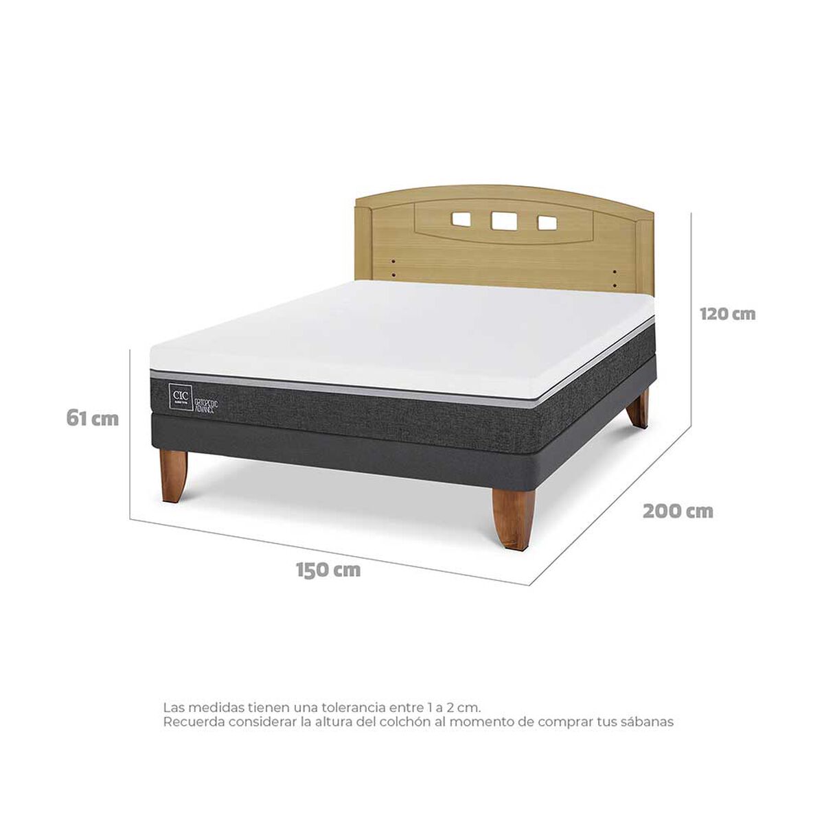 Cama Europea CIC 2 Plazas Ortopedic Advance + Respaldo Gales Mostaza